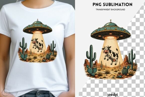 Download Retro UFO Cow Abduction PNG | Alien - Ufo Collection