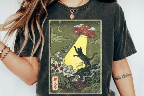 Download Ukiyo-E Black Cat Ufo Abduction Art - Ufo Collection