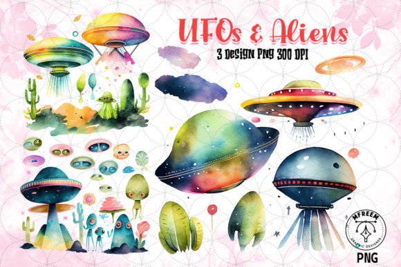 Download UFOs and Aliens Watercolor Sublimation - Ufo Collection
