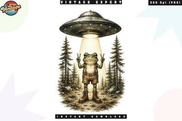 Download Frog UFO Abduction Vintage Woodland PNG - Ufo Collection