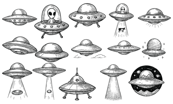 Download Hand Drawn UFO Spaceship Set - Ufo Collection