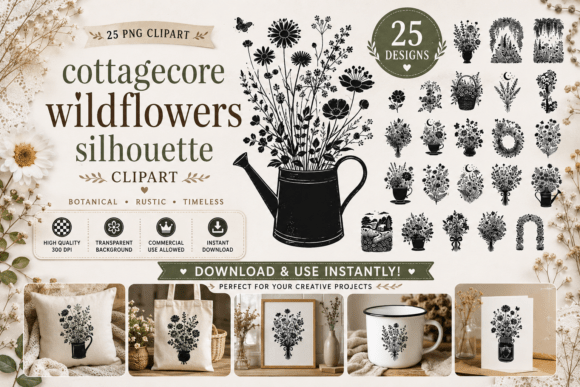 Download Cottagecore Wildflowers Silhouette - Flowers Collection