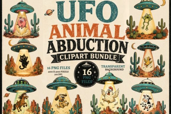 Download UFO Animal Abduction Clipart Bundle - Ufo Collection