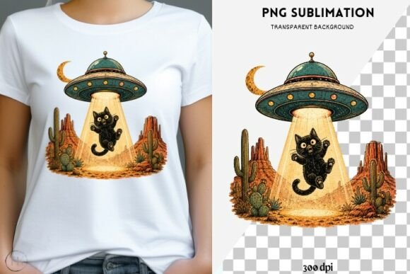 Download Alien UFO Cat PNG | Black Cat Abduction - Ufo Collection