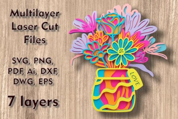 Download Vase with Flowers Multilayer Laser Files - Flowers Collection
