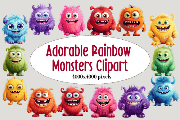 Download Adorable Rainbow Monsters Clipart - Rainbow Collection
